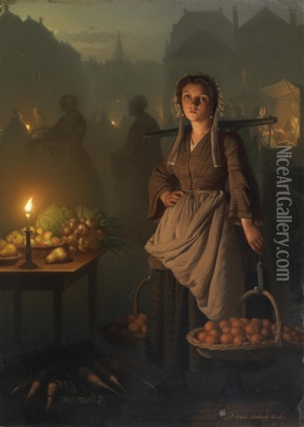 Market By Candlelight Oil Painting - Petrus van Schendel