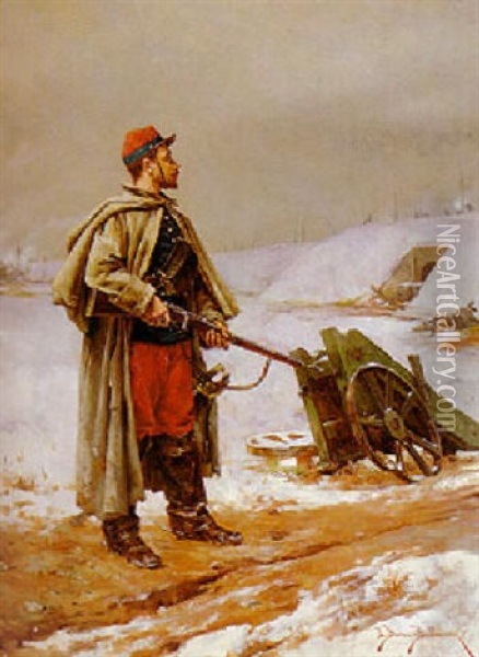 Grenadier, Temps D'hiver Oil Painting - Etienne Prosper Berne-Bellecour