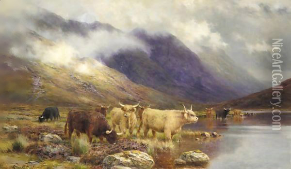 In Glencoe - The Hills Grow Dark On Purple Peaks, A Deeper Shade Descending. Oil Painting - Louis Bosworth Hurt