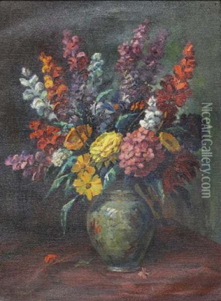 Still Life With Flowers Oil Painting - Sergei Arsenievich Vinogradov