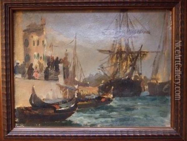 Dans Le Port De Venise Oil Painting - Georges Landelle