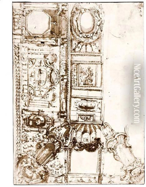 Design For An Elaborate Ceiling Decoration Oil Painting - Perino del Vaga (Pietro Bonaccors)