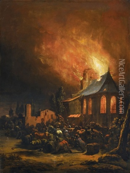 Plunderung Eines Brennenden Dorfes Oil Painting - Egbert Lievensz van der Poel