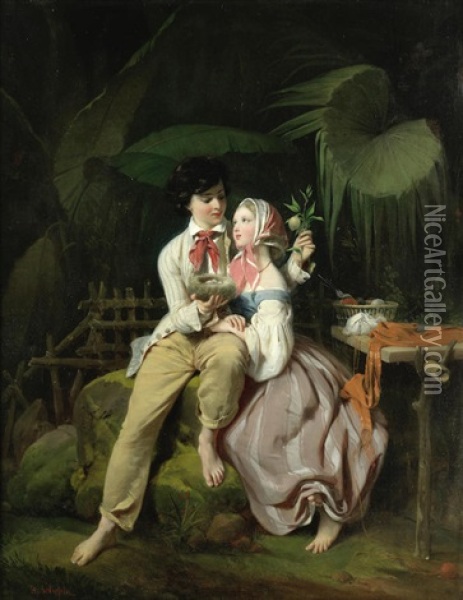 Paul And Virginia Oil Painting - Heinrich Frederic Schopin