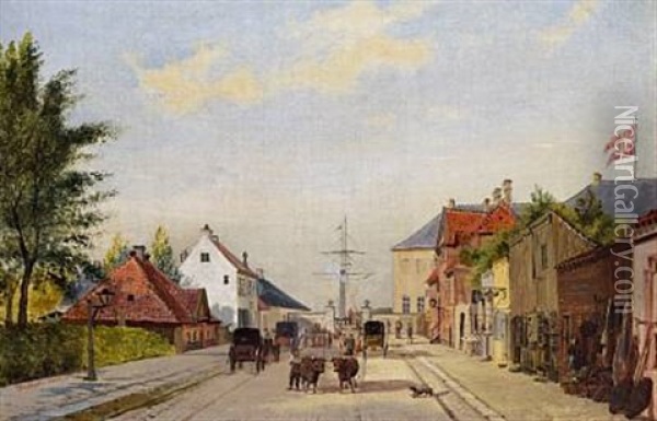 View Of The Street Leading To Toldboden (customs House) In Copenhagen Oil Painting - Christian Olavius Zeuthen