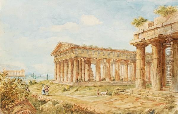 Temples At Paestum Oil Painting - William Page