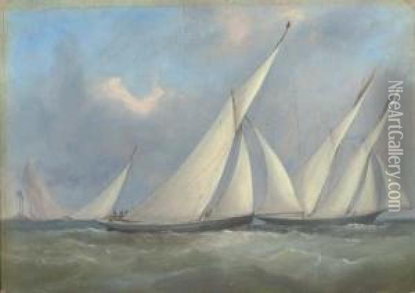 Florinda 
 And 
Gwyndoline 
 Racing Off The Nab Lightship Oil Painting - Arthur Wellington Fowles