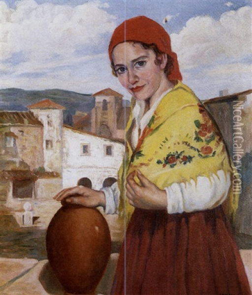 Campesina Con Cantaro Oil Painting - Eduardo Soria