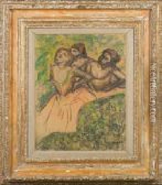 Trois Danseuses - Un Dessin Rehausse Oil Painting - Edgar Degas