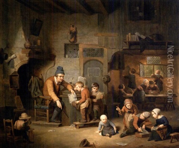 Die Schulstunde Oil Painting - Henri de Braekeleer