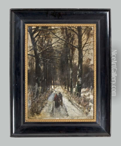 Paar In Verschneiter Allee Oil Painting - Semyon Platonov