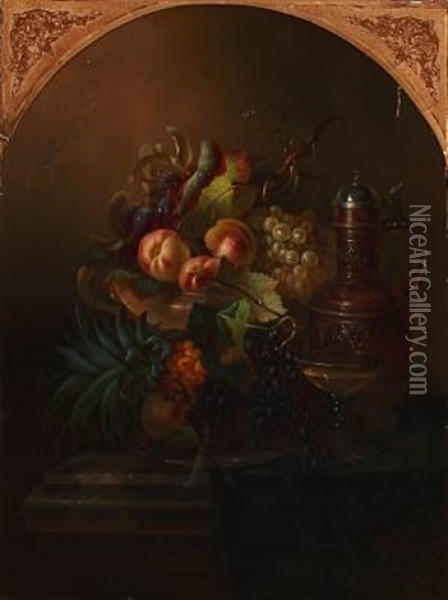 Still Life With Fruit And Wine Oil Painting - Carl Ceasar Adelbert Cramer