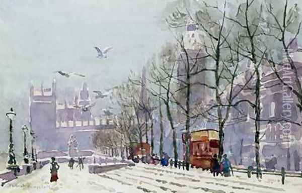 A Winters Day Westminster Oil Painting - Herbert Menzies Marshall