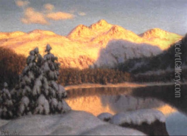 Soir De Decembre Pres De St. Moritz, Engadine Oil Painting - Ivan Fedorovich Choultse