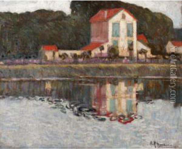 House By The Riverside Oil Painting - Alexander Altmann