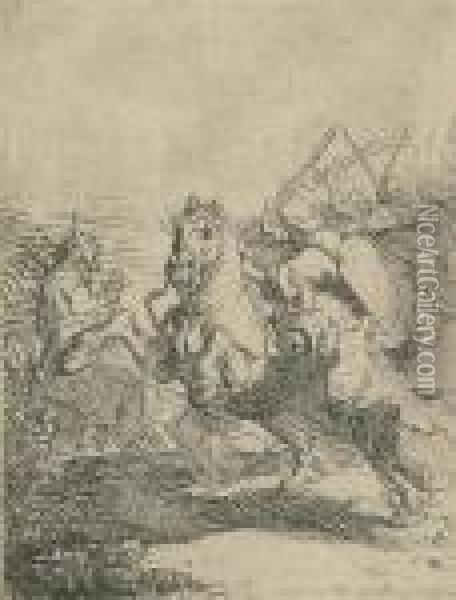 Cavalry Fight Oil Painting - Rembrandt Van Rijn