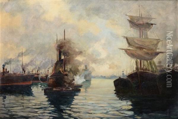 Porto Di Genova Oil Painting - Achille Beltrame