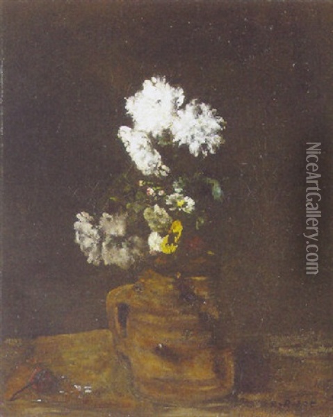 Vase De Fleurs Oil Painting - Theodule Ribot