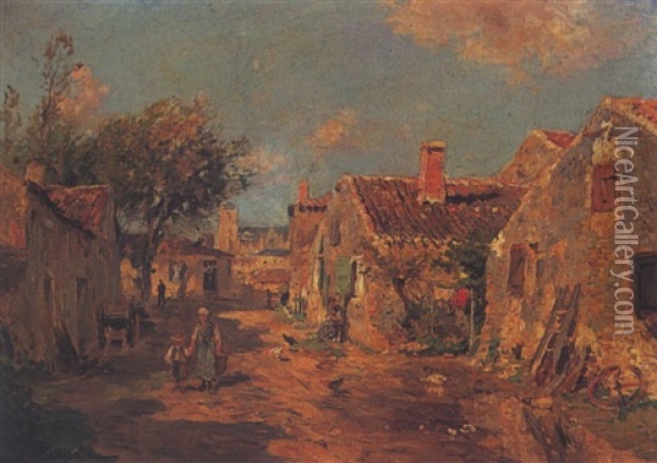 Rue De Village En Vendee (talmont) Oil Painting - Edmond Marie Petitjean
