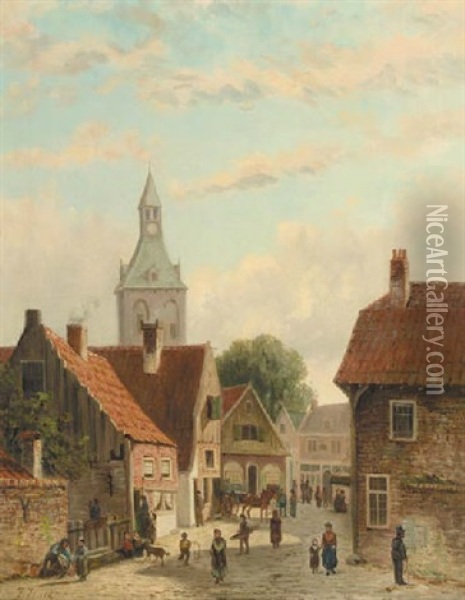 Busy Street In A Small Town Oil Painting - Johannes Frederik Hulk the Elder