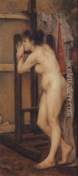 Femme Nue Dans Un Atelier Oil Painting - Rene Mege Du Malmont