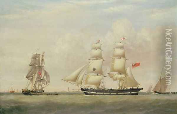 The Black Ball Line Brig, Wupper off Spurn Head, 1849 Oil Painting - John Ward