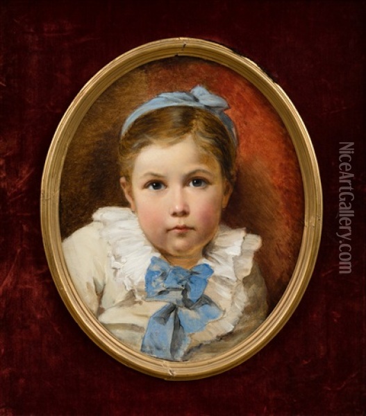 Girl With A Blue Bow Oil Painting - Nikolai Y. Rachkov