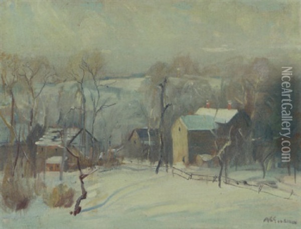 Village In Snow Oil Painting - Arthur Clifton Goodwin