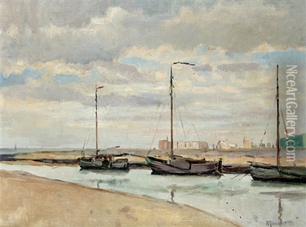 At The Dutch Coast Oil Painting - Albert Jan Oudshoorn
