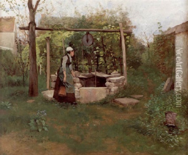 Flicka Vid Brunnen Oil Painting - Hugo Birger