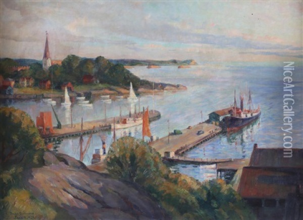 Bathavnen I Larvik Oil Painting - Jacob Kielland Somme