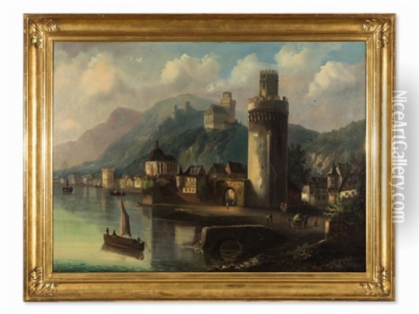 View Of Oberwesel Oil Painting - Ferdinand Lepie