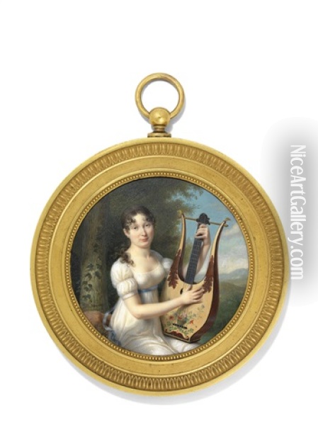 Felicite-louise-julie-constance De Durfort, Marquise De Beurnonville (1782-1808) In A Landscape Playing A Lyre Oil Painting - Joseph Marie Bouton