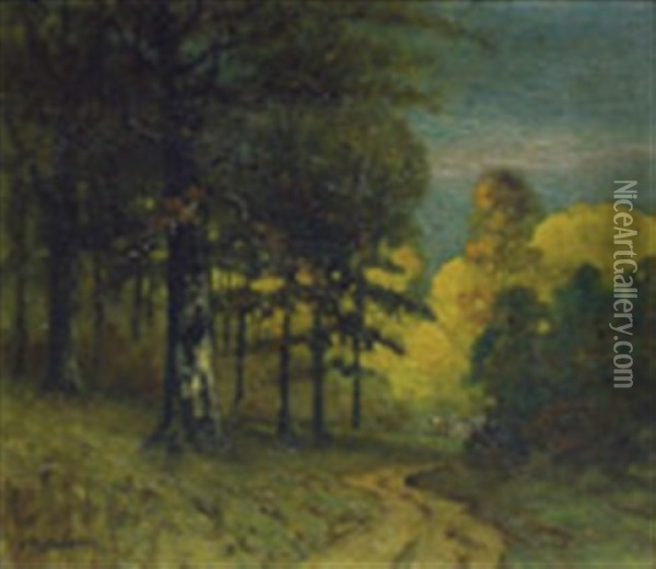 Road Along The Woods Oil Painting - George Herbert Baker