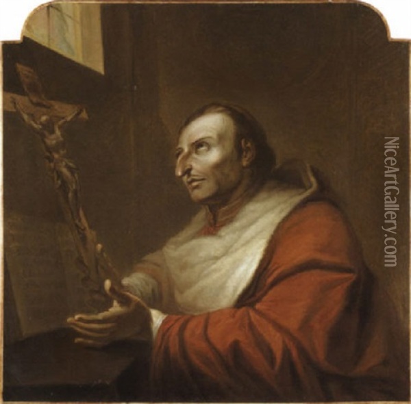 Portrait De Saint Charles Borromee Oil Painting - Etienne (le Romain) Parrocel