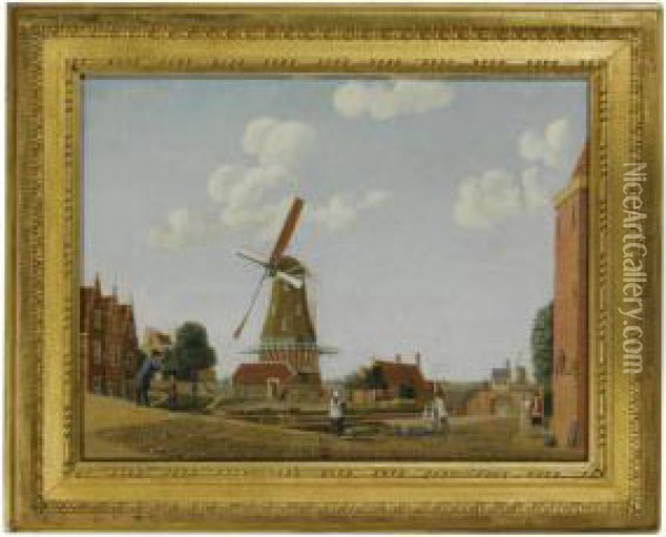 The Windmill 'the Kraay' On The Bulwark Sloterdijk, Amsterdam Oil Painting - Jan Spaan