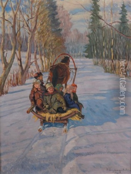 Enfants A La Luge Oil Painting - Nikolai Petrovich Bogdanov-Bel'sky