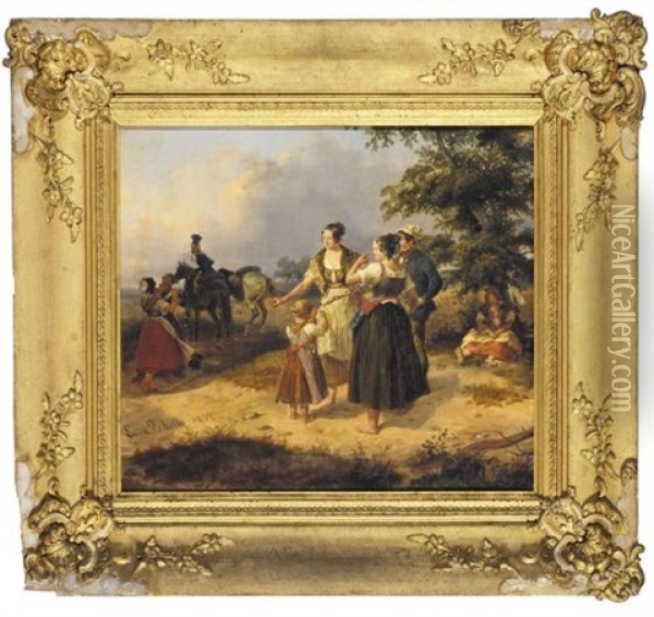The Obtrusive Hussar (der Zudringliche Husar) Oil Painting - Ludwig Elsholtz