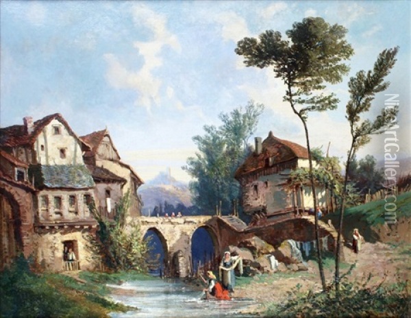 Les Lavandieres, 1861 Oil Painting - Alexandre Defaux