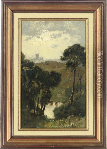 Canterbury From The Downs Oil Painting - Frederick George Cotman