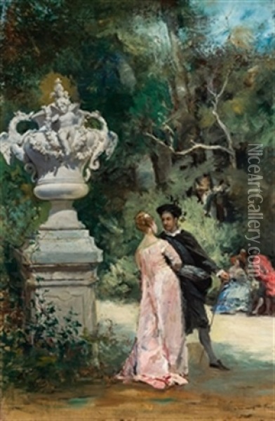 Galanteo En El Parque Oil Painting - Manuel Wssel De Guimbarda