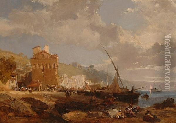 Italianate Coastal Scene. Oil Painting - James Duffield Harding