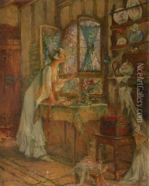 Jeune Femme A La Fenetre Oil Painting - Henri Gaston Darien