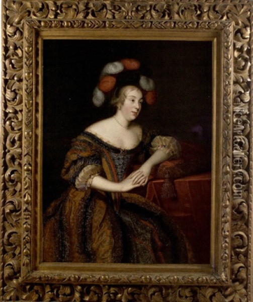 Portrait De Femme Accoudee (collab. W/henri Beaubrun) Oil Painting - Charles Beaubrun