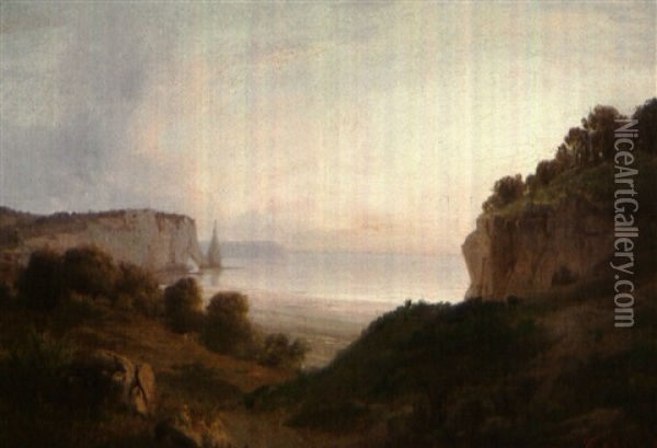 Paysage D'etretat Oil Painting - Baron Jean Antoine Theodore Gudin