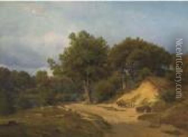 Collecting Sand At The Bend By The Lake Oil Painting - Nordahl Peter Frederik Grove