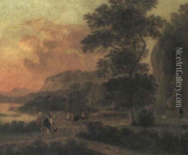 Italianate Landscape With Travellers Oil Painting - Willem de Heusch