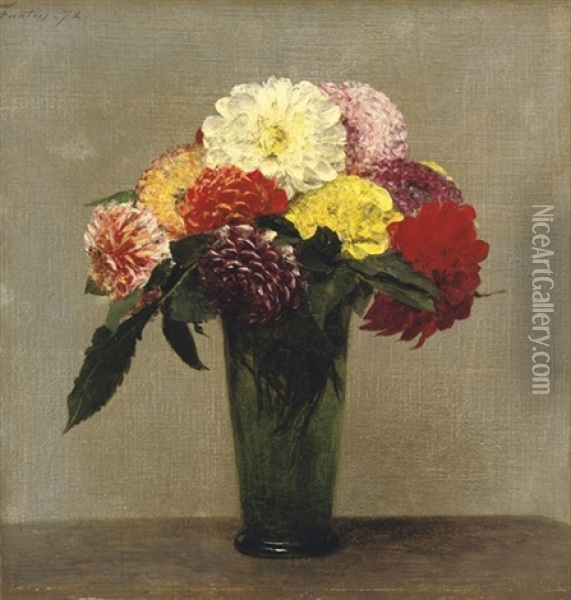 Bouquet De Dahlias Oil Painting - Henri Fantin-Latour