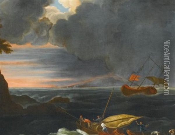 A Stormy Coastal Scene With A Shipwreck Oil Painting - Adrien Manglard