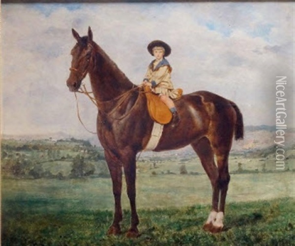 Portrait De Jeune Garcon Dans Un Paysage Oil Painting - Auguste de la Brely